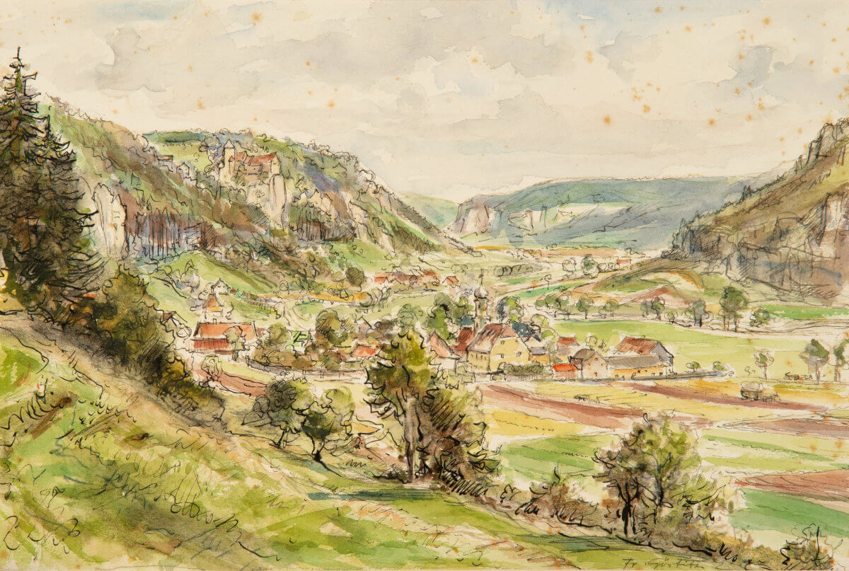Landschaft bei Prunn a. d. Altmühl (nicht datiert), Aquarell