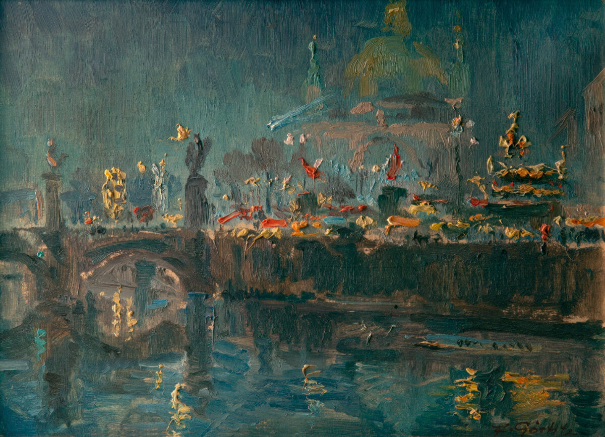 Berlin, Weihnachtsmarkt bei Nacht (1941), Öl/Holz