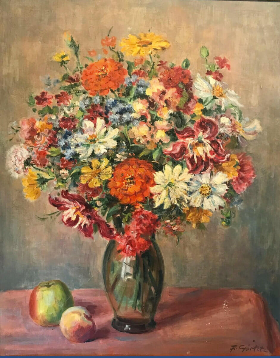 Blumenstilleben mit Äpfeln (nicht datiert), Öl/Lwd.