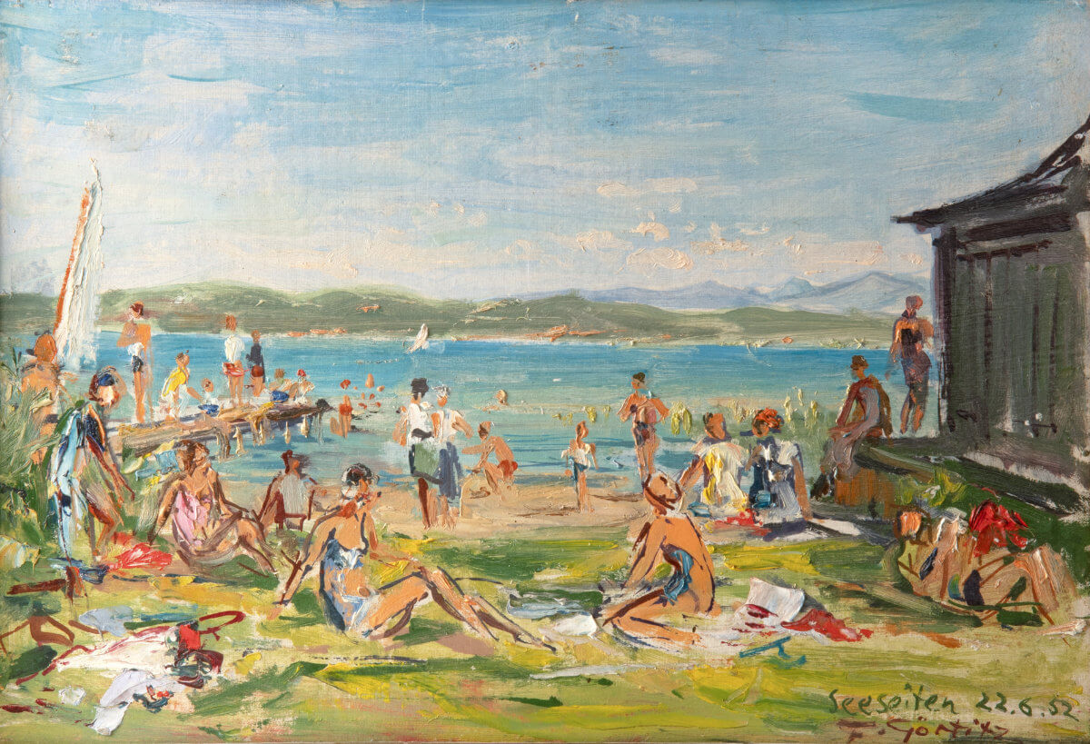 Badende in Seeseiten (1952), Öl/Malkarton