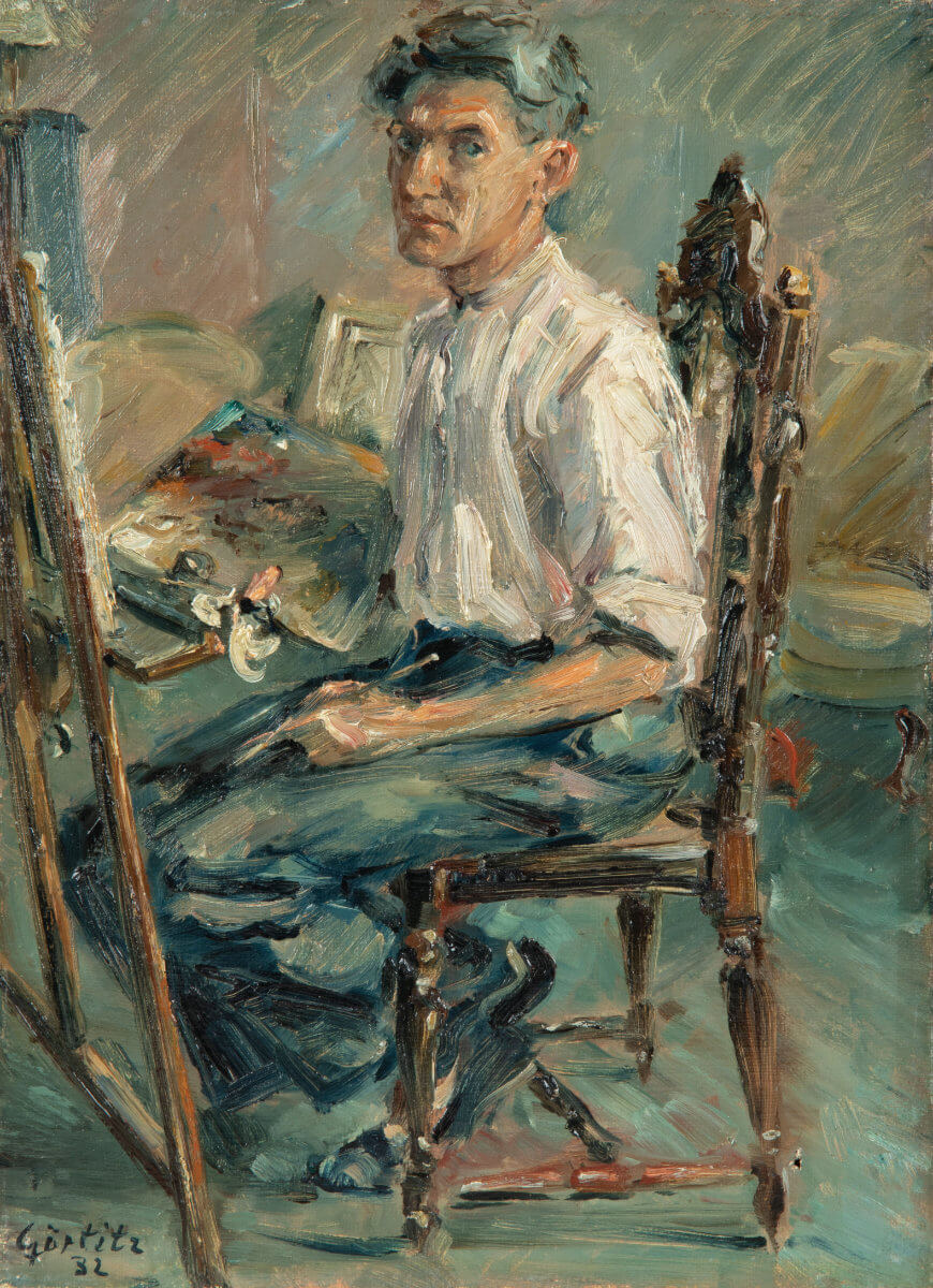 Selbstportrait mit Staffelei (1932), Öl/Lwd.