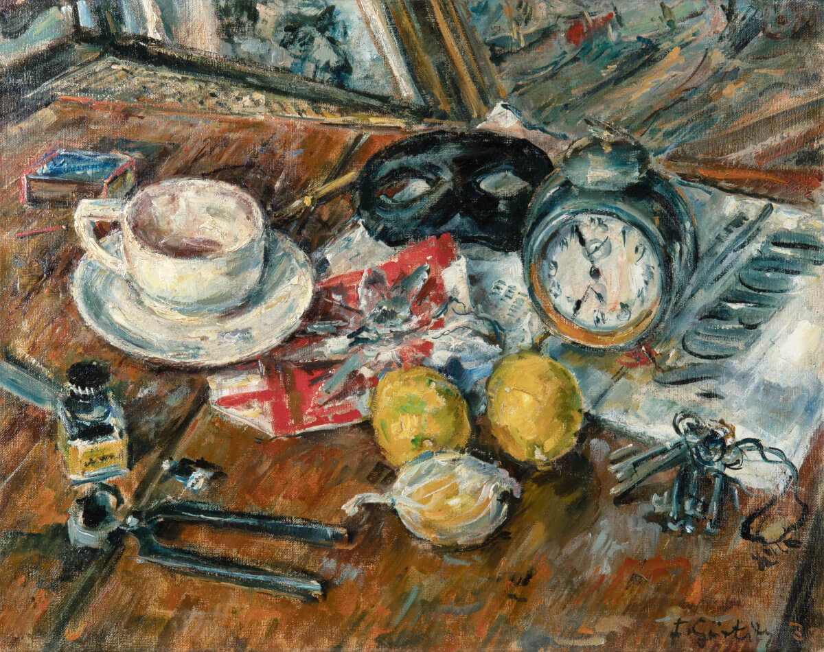 Stilleben mit schwarzer Maske (1932), Öl/Lwd.