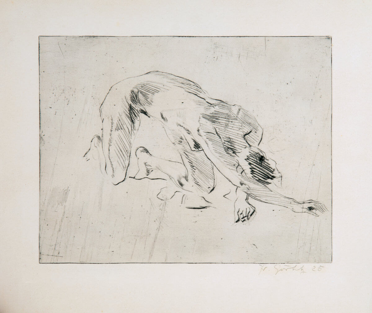 Weibliche Aktstudie knieend (1925) Folio, Kaltnadel