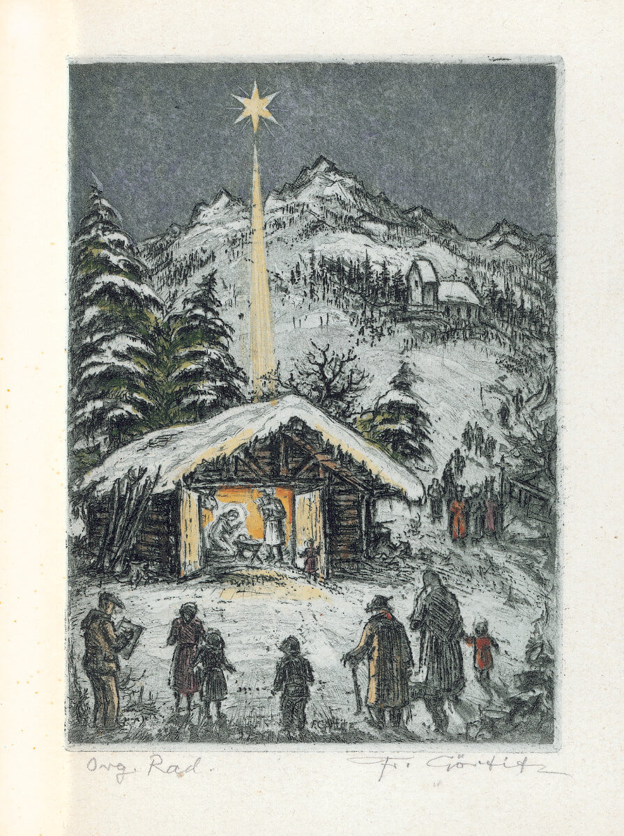 Christnacht (1949) Visit, handkoloriert