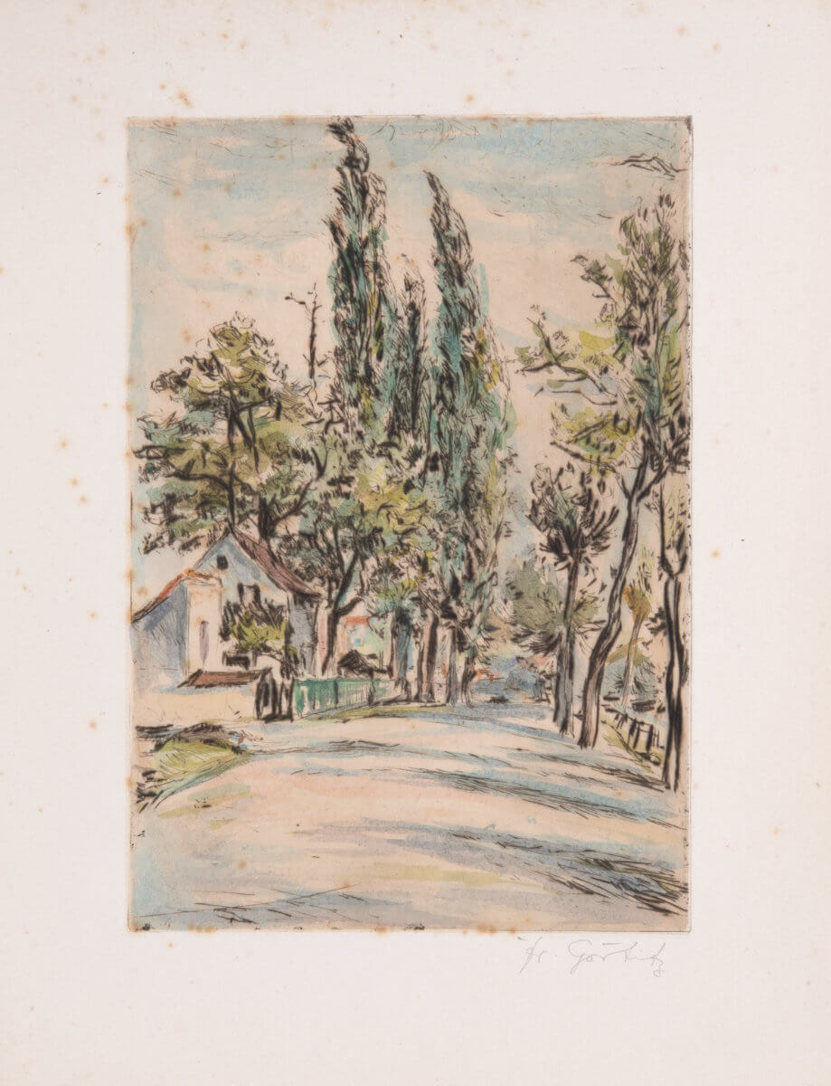 Dorfstraße mit Pappeln (nicht datiert) Klein-Folio, Kaltnadel auf Kupfer