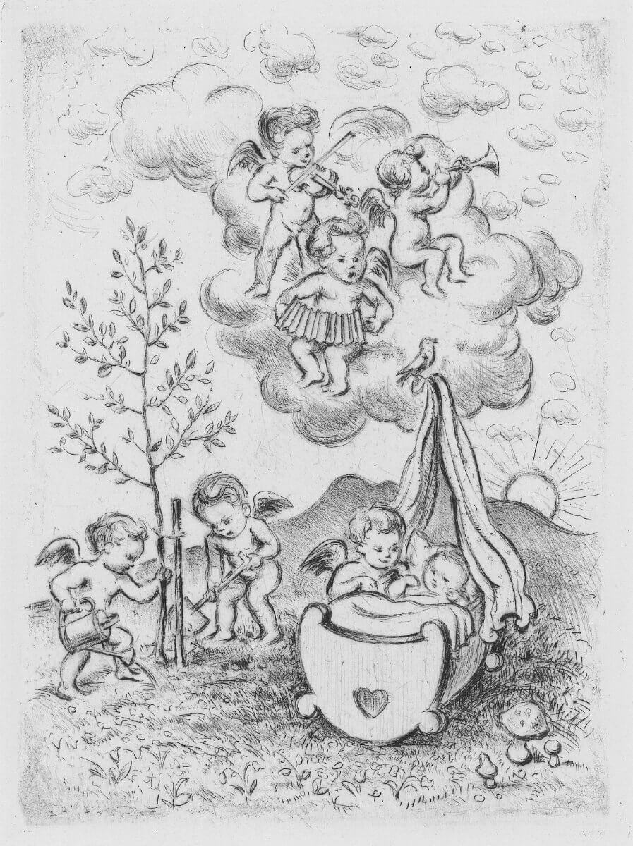 Konzertwiege, Glückwunschkarte (1950), Quart