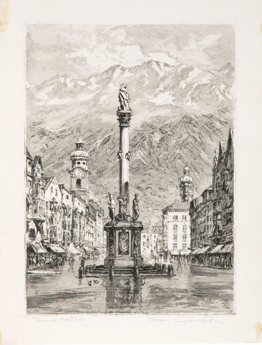 Innsbruck, Maria-Theresien-Straße mit Annasäule II (1939), Groß-Folio
