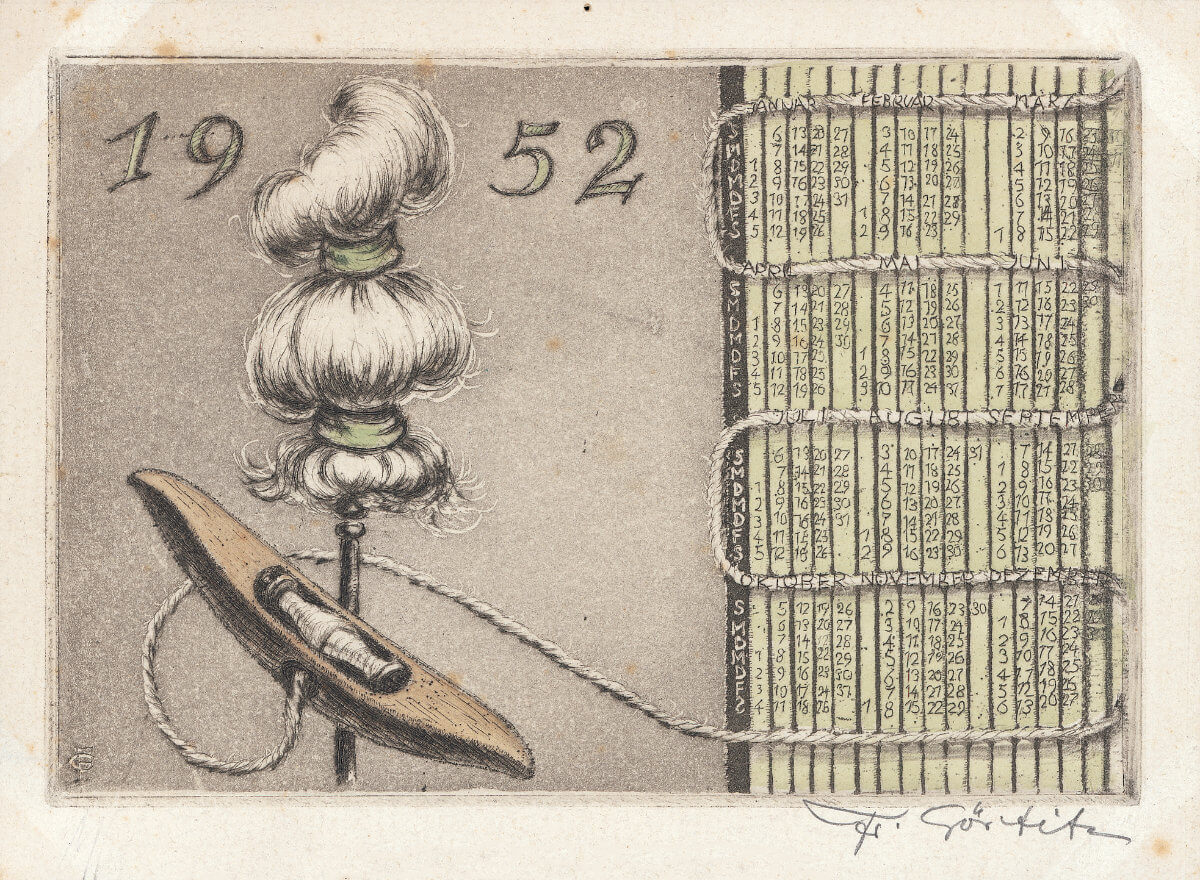 Neujahrskarte 1952 Handweberei Hielte-Vatter, Quart