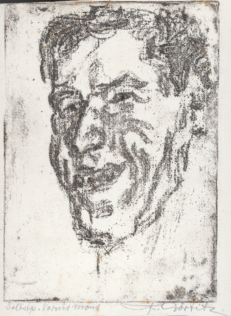 Selbstportrait, lachend (nicht datiert) Quart, Vernis mou