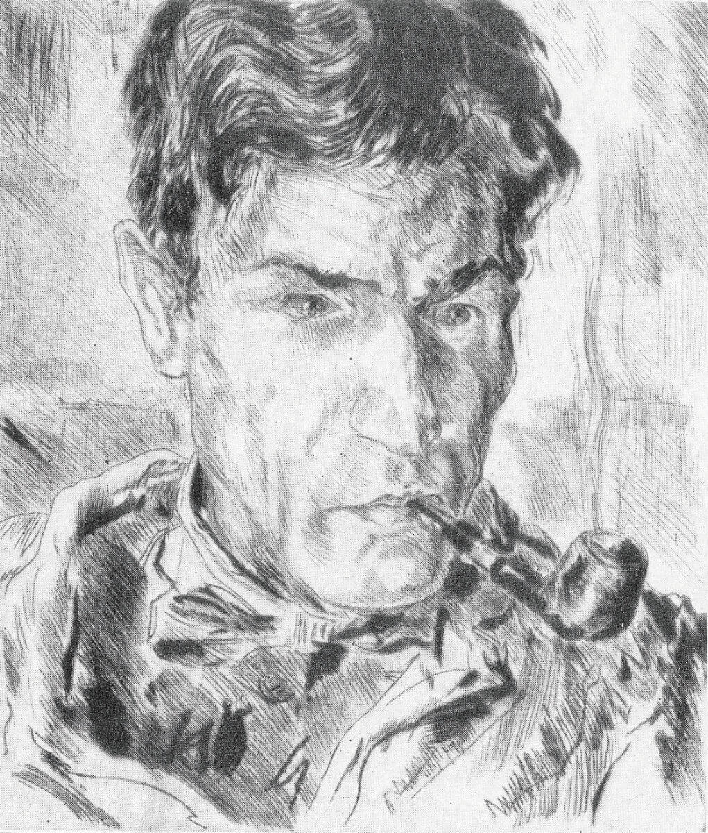 Selbstportrait mit Pfeife (um 1926), Radierung