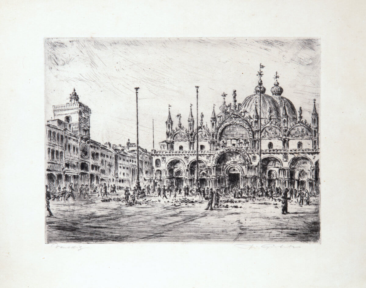Venedig, Piazza San Marco (1930), Großfolio, Kaltnadelradierung