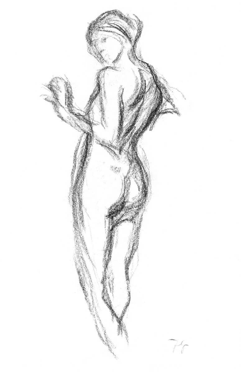 Stehender weiblicher Akt, Zeichnung