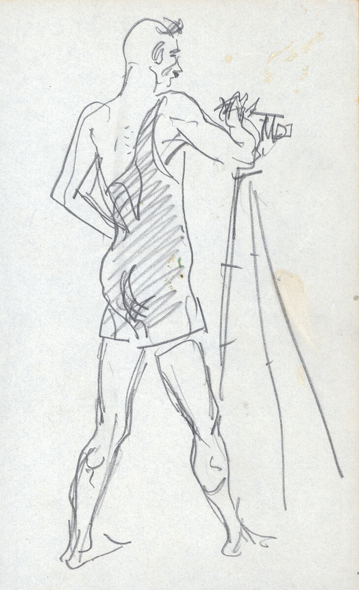 Fotograf in der Badeanstalt, Zeichnung