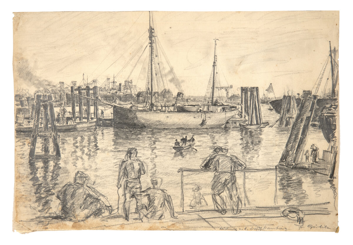 Hamburger Hafen (um 1930), Bleistift