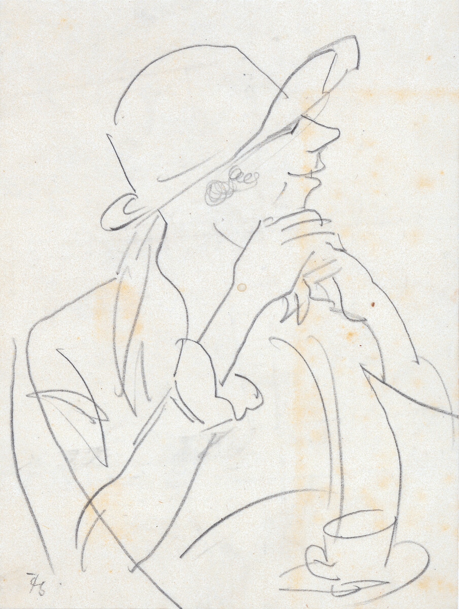 Im Kaffeegarten Markkleeberg (um 1920), Bleistift