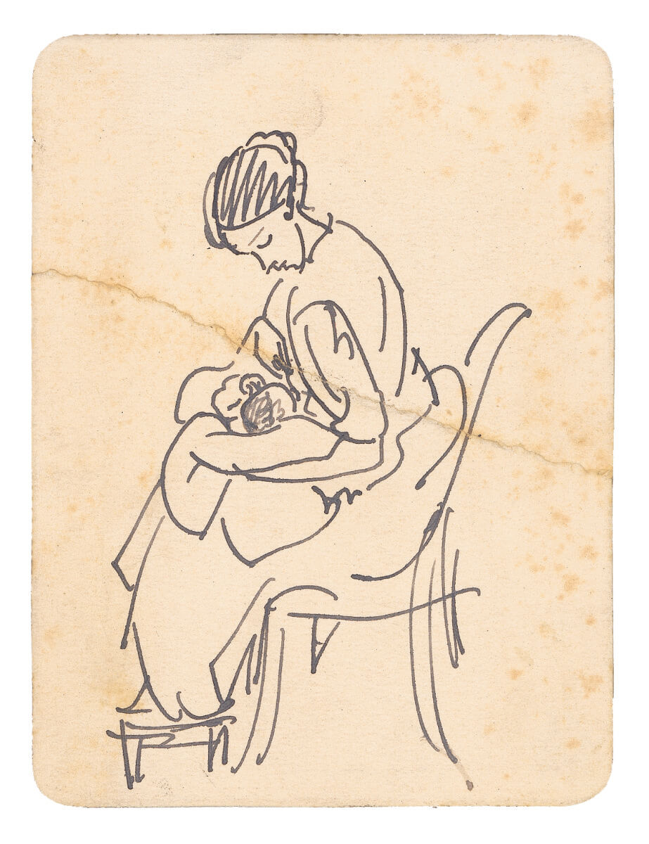 Tuscheskizze von Ehefrau Hilde und Tochter Maria, 1919