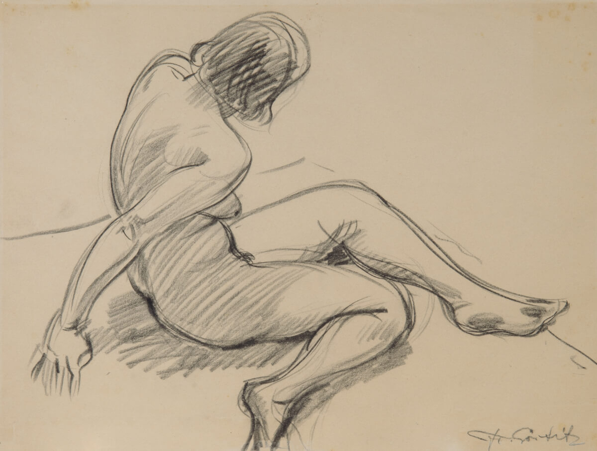 Weiblicher Rückenakt, Lithokreide