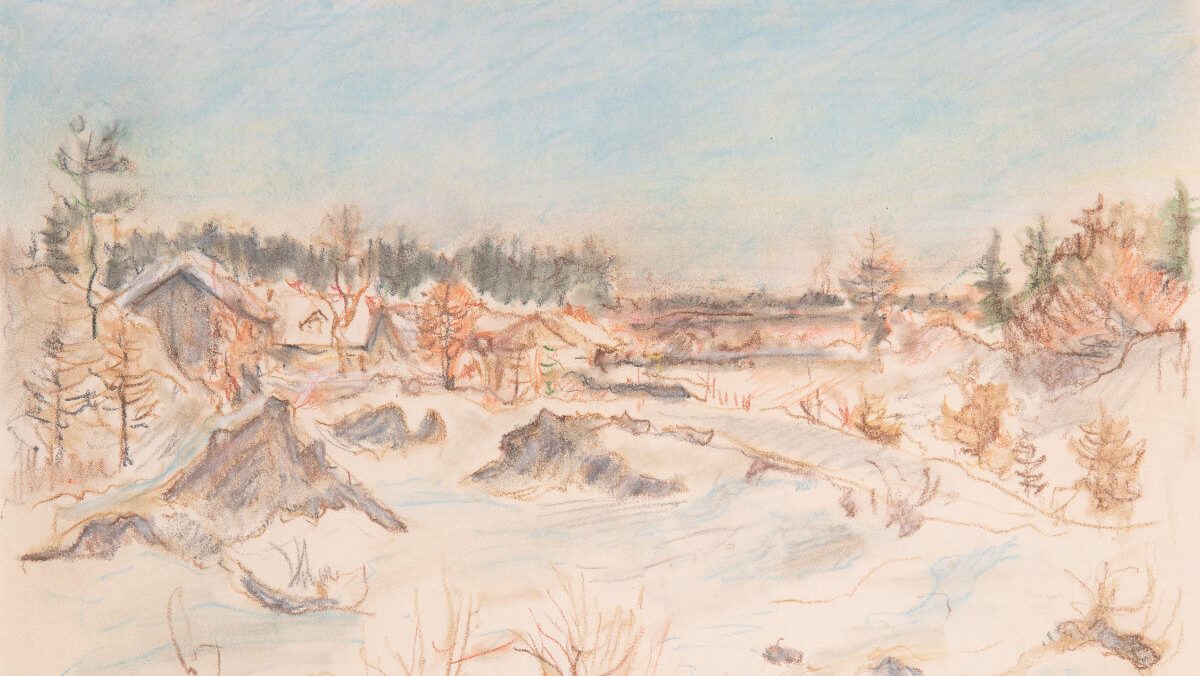 Kiesgrube bei Seeshaupt im Winter (1958), Pastell